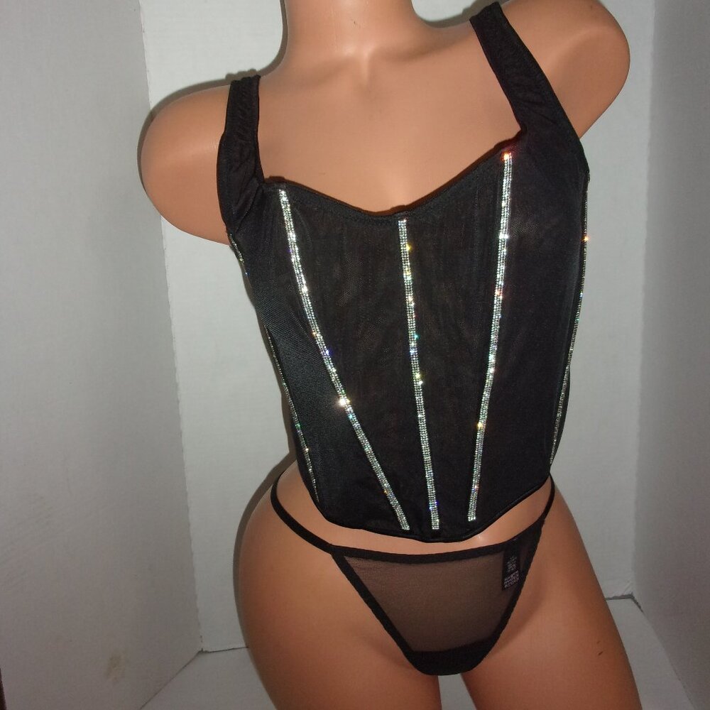 Victoria's Secret Rhinestone Embellished Corset & Mesh V-String